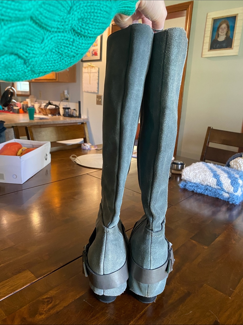 Fergie Tall Gray Moto Boots with Buckle Detail - Picture 4 of 9